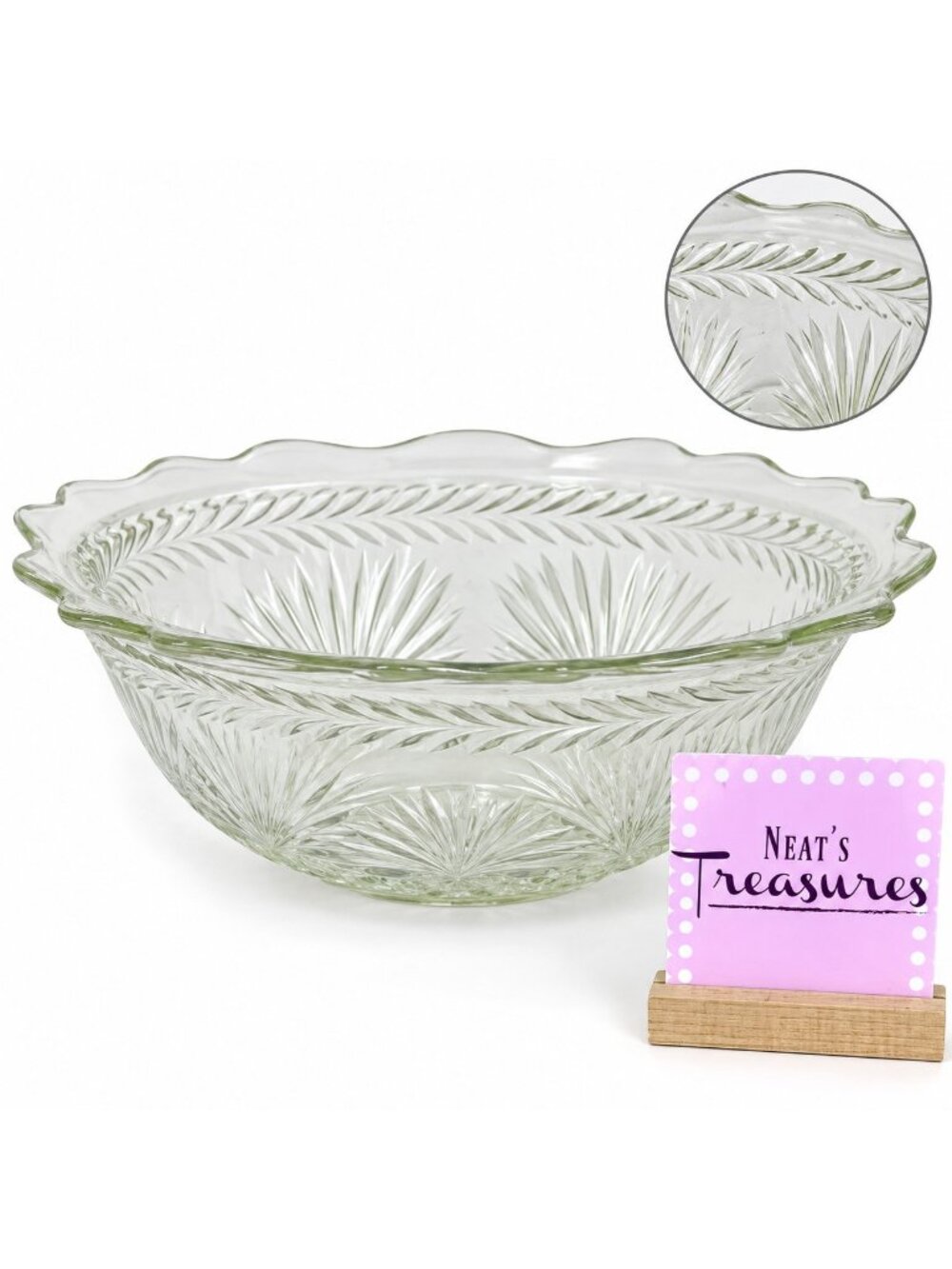 Jeannette SUNBURST HERRINGBONE Laurel Depression Clear Glass Fruit Serving Bowl